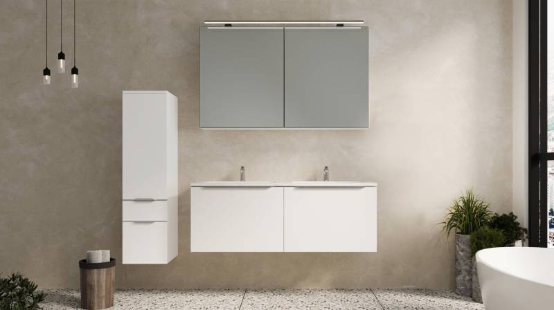 Badmöbel-Set weiß matt - 3 Teile mit HS - Waschtisch 121 cm - SANTANA von Nobilia