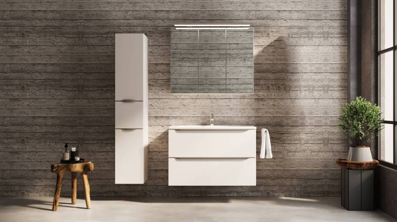 Badmöbel-Set grau - 3 Teile mit HS - Waschtisch 90 cm - LISANDRO von Nobilia