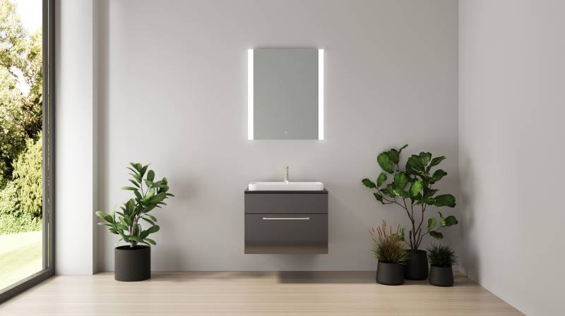 Badmöbel-Set grau hochglanz - 2 Teile - Waschtisch 60 cm - FARSUND von Nobilia