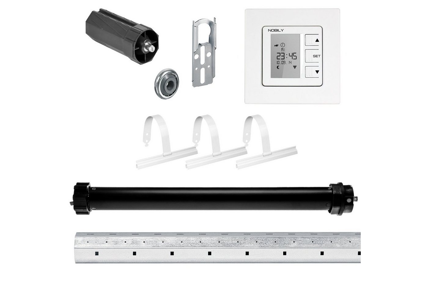 Nobily Achtkantwelle Rollladen-Set mit Maxi Rollladenmotor, Zeitschaltuhr, Mechanik-Set, 1-St., 40Nm/90kg von Nobily