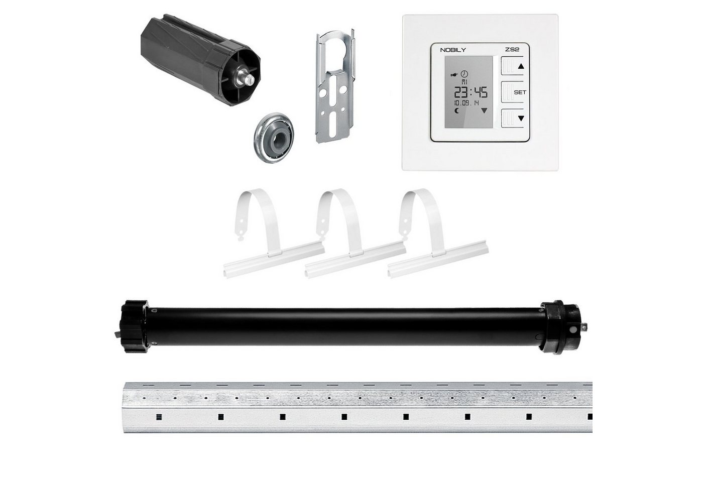 Nobily Achtkantwelle Rollladen-Set mit Maxi Rollladenmotor, Zeitschaltuhr, Mechanik-Set, 1-St., 10Nm/25kg von Nobily