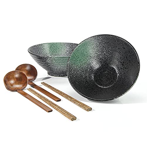 Japanischer Ramen Schüssels, 1000ml Keramik Schüssel Essstäbchen & Löffeln Schüsselset 2 Set, for Suppe Pasta Dessert Reis Nudel Nudeln Obst-salat Bowl (B) von Noble Createaprototype