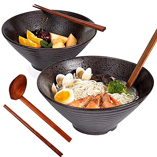 Noble Createaprototype Ramen Schüssel aus Keramik, Japanischer 2 Sets (6 Stück) 1000ml Ramen Schüssel, Vintage Ramen Bowl Salatschüssel, für Udon Soba Pho Asiatische Nudeln von Noble Createaprototype