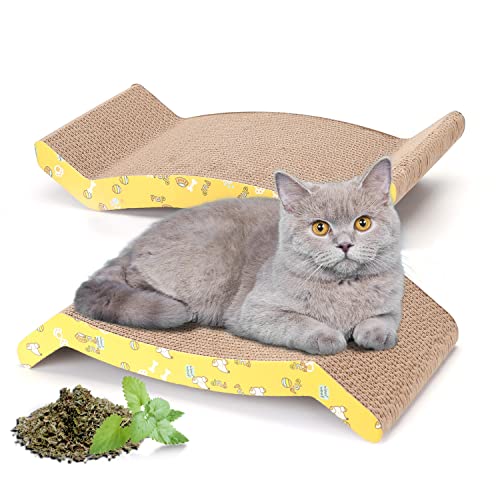 Nobleza 2 Stücke Katzen kratzbrett mit Minze, Wellpappe Kratzmatten, Recycelbar Qualitäts-Pappe Kratzpad,Kratzpads Beidseitig Erhältlich, 44 x 22cm von Nobleza