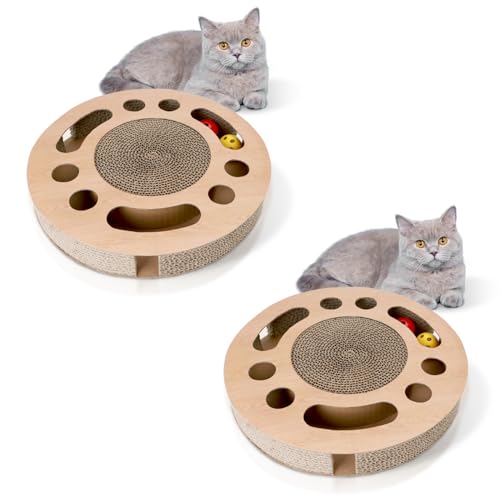 Nobleza 2 x Katzen kratzbrett mit Minze,Katzenspielzeug Interaktives mit 2 Klingelballs,3 in 1 Wellpappe Kratzmatte Katze Nobleza 2 x Katzen kratzbrett mit Minze,Katzenspielzeug Interaktives mit 2 Klingelballs,3 in 1 Wellpappe Kratzmatte Katze von Nobleza