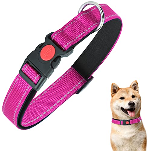 Nobleza Hundehalsband, Weich Gepolstertes Neopren Hunde Halsband für Mittelgroße Hunde, Verstellbares und Reflektierendes Nylon Hunde Halsbänder mit Sicherheitsschnalle (M, Rosa) von Nobleza