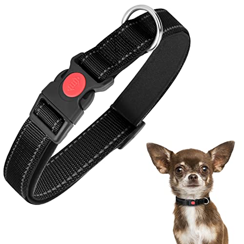 Nobleza Hundehalsband, Welpen Halsbänder mit Weich Gepolstert, Verstellbares Reflektierendes Hundehalsband mit Sicherheitsschnalle für Extra Kleine Hund (XS, Schwarz) von Nobleza