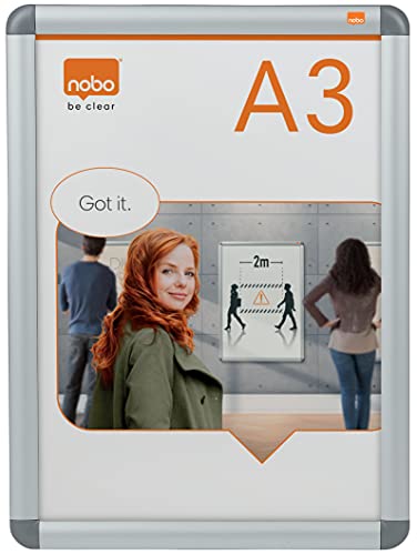 Nobo Premium Plus Plakatrahmen mit Klapprahmen, Größe A3, Wandbefestigung durch Eckmontage, Aluminiumrahmen, Entspiegelte Kunststoff-Abdeckung, Silber, 1902213 von Nobo