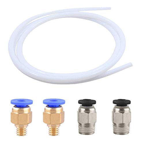 2 m PTFE Tube ID Teflon 2 mm OD 4 mm mit 2 Stück PC4-M6 und 2 PC4-M10 Zubehör Druckluftanschluss Zubehör für 3D-Drucker Reprap 1,75 mm Bowden Hotend Extruder von Nobrand