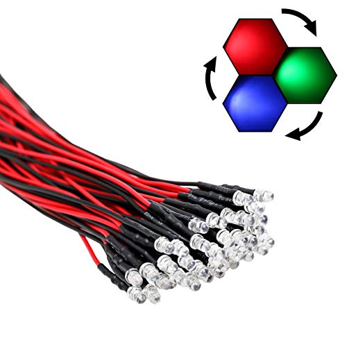30 Stück 12 V 3 mm RGB Flasing langsam LED Lichter emittiert Dioden bunt (Farben automatisch wechseln) vorverkabelt 7,9 Zoll DC 12 V LED klare Linse kleine LED-Lampen von Nobrand