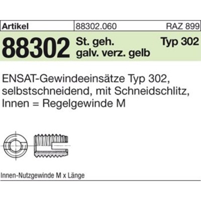 ENSAT-Gewindeeinsätze ART 88302 Stahl gehärtet M 8 gal ZnC, Typ 302 gal ZnC S ENSAT-Gewindeeinsätze ART 88302 Stahl gehärtet M 8 gal ZnC, Typ 302 gal ZnC S von Nobrand