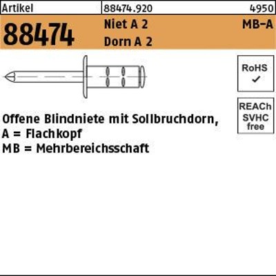 Mehrbereichsblindniete ART 88474 A 2/A 2 FLAKO 3,2 x 8 S Mehrbereichsblindniete ART 88474 A 2/A 2 FLAKO 3,2 x 8 S von Nobrand