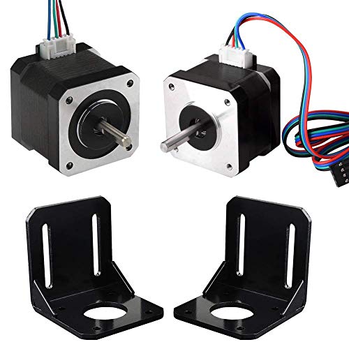 Profi Kit für 3D-Drucker, 2 Stück, Nema 17, Schrittmotor, 1.7A, 59Ncm (84oz.in) 47mm, mit 2 Kabel für 2-poligen Schrittmotor, Halterung 2PCS, L von Nobrand