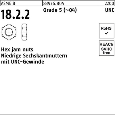 Sechskantmuttern ART 83936 Klasse 5 9/16 mit UNC-Gewinde S von Nobrand
