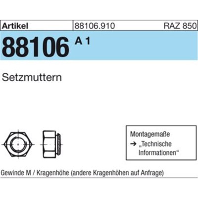 Setzmuttern ART 88106 1.4305 M 16 / 2,4 A 1 S Setzmuttern ART 88106 1.4305 M 16 / 2,4 A 1 S von Nobrand