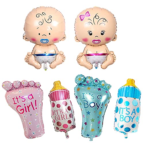 6 Stück Baby Folienballon, Schnuller Baby, Nuckelflasche, Füße, Automatisch Versiegelt Ballonöffnung, für Babyshower Geburt, Gender Reveal Party Dekoration von Nobranded