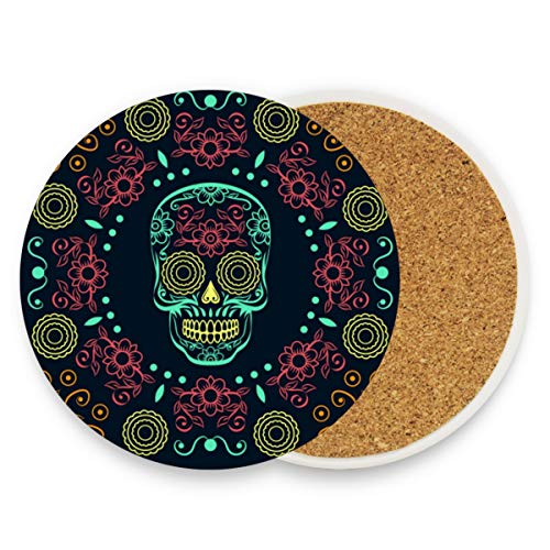 Keramik-Untersetzer für Getränke saugfähig – Dead Day Dia Muertos Halloween Mexikanischer Totenkopf Korkuntersetzer Einweihungsgeschenke lustige Untersetzer Outdoor rustikale Dekorationen, keramik, von Nobranded