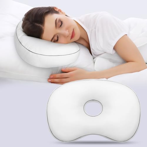 Nockovi Ohr-Piercing-Kissen für Seitenschläfer mit 9 cm Loch, 32,6 x 47,8 cm, weißer Samt, Mini-orthopädisches Stützkissen zur Linderung von Ohrenschmerzen und Nackenstütze von Nockovi