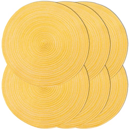 Runde geflochtene Tischsets 38,1 cm runde Tischsets für Esstische, natürlich gewebt, hitzebeständig, Tischsets 6 Stück (rund gelb) von Noctiflorous