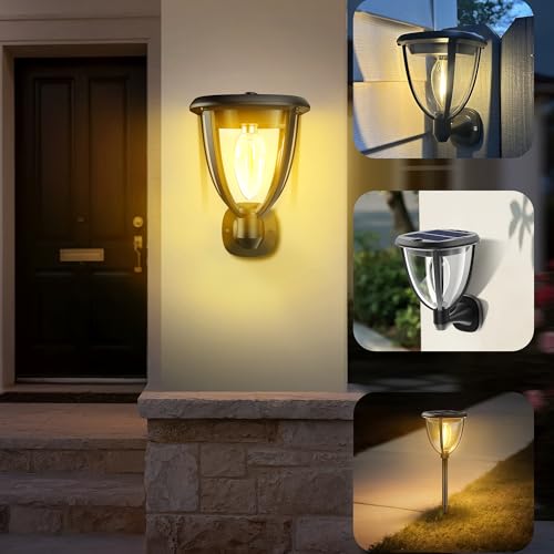 Noctila 2 Stücke Außenlampe Wand Wandleuchten, Gartenlampe Solar Lampe mit 2 Modi, Outdoor Lampe für Vorderveranda, Terrasse, Zaun, Hof, Garage - Schwarz (2 Stücke) von Noctila