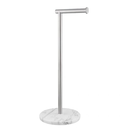 Toilettenpapierhalter, freistehend, mit natürlichem Marmorsockel, 66 cm Höhe, freistehender Toilettenpapierhalter, gebürstetes Nickel von Nodafuer
