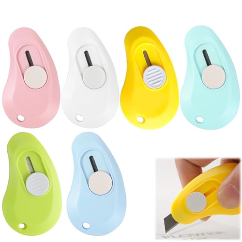 6 Stück Cuttermesser Klein Mini Box Cutter Wolken Utility Messer Tragbares Kartonöffner Einziehbarer Brieföffner Universalmesser für Paket Papierschnitt Schachtel Umschlag Papier Pappe Verpackung von Nodcows