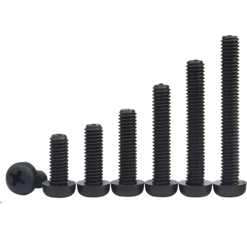 20/50/100 Stück M2 M2.5 M3 M4 M5 M6 M8 Metrisches Gewinde Schwarz Nylon Kunststoff Flachkopf Kreuz Rundschraube Bolzen L=4-60mm(12mm,M2.5 (100pcs)) von Nodrest