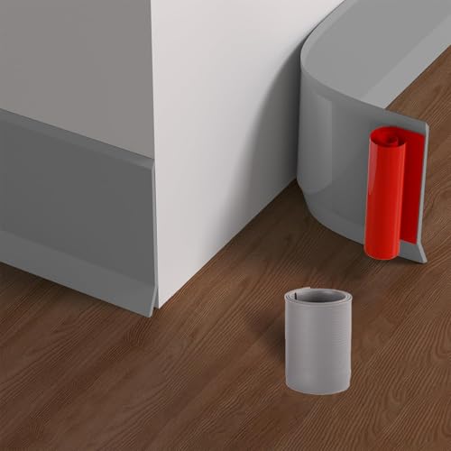 Weichsockelleiste Selbstklebend, PVC Sockelleiste Selbstklebend für Küche und Badezimmer, Flexible Knickleiste fußleisten, Selbstklebende Abschlussleiste, Breite 10 cm (Grau, 5M) von Noeborty