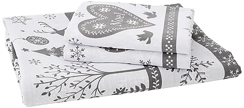 noel Bettwäsche-Set für Doppelbett, Bettbezug und 2 Kissenbezüge, Weihnachtsbäume, Polyester, grau von Noel