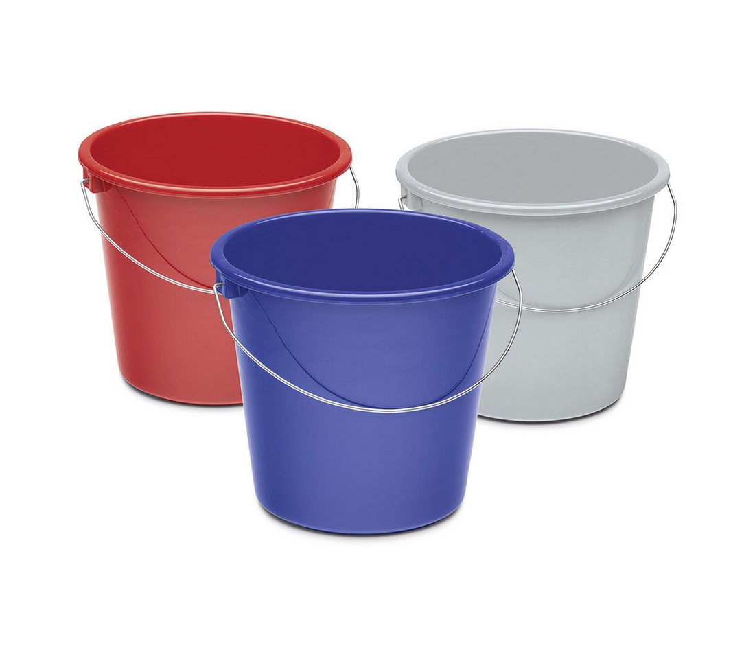 Nölle Baueimer Haushaltseimer 10 Liter farbig sortiert, (Reinigungsset, Eimer, Henkel), Putzeimer Wassereimer Kunststoffeimer Reinigungseimer Plastikeimer von Nölle