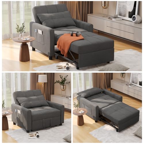 Noelse 3 in 1 Multifunktions-Schlafsofa mit verstellbarer Rückenlehne und modernem Leinenstoff für Wohnzimmer, Schlafzimmer, Wohnung, kleiner Raum, Dunkelgrau von Noelse
