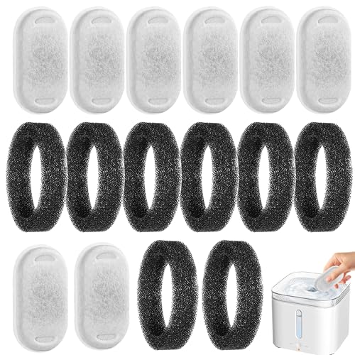 16 x Katzenwasserbrunnenfilter, 8 Aktivkohle-Katzenbrunnenfilter mit 8 Schwämmen, Haustier-Wasserspender-Filter, Ersatz-Filterung für 2 l, 3,2 l Edelstahl-Haustierbrunnen von Noenaeni