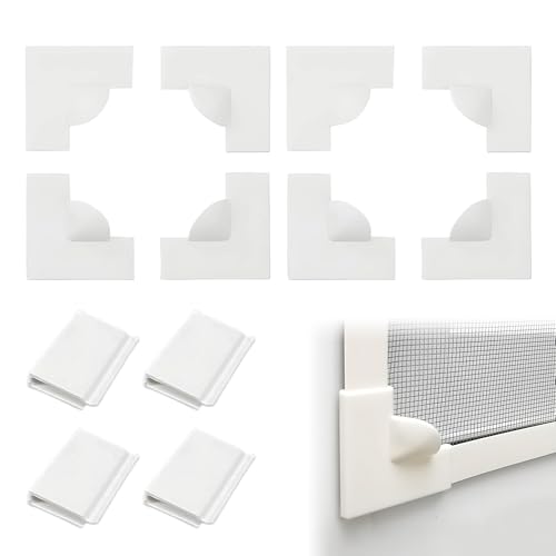 2 Sets Magnetische Fenster-Ecken, Zubehör-Set, Kunststoff-Fenster-Clips, weiße Fenster-Ecken mit 8 verstärkten Ecken und 4 winddichten Clips für effektiven Mückenschutz von Noenaeni