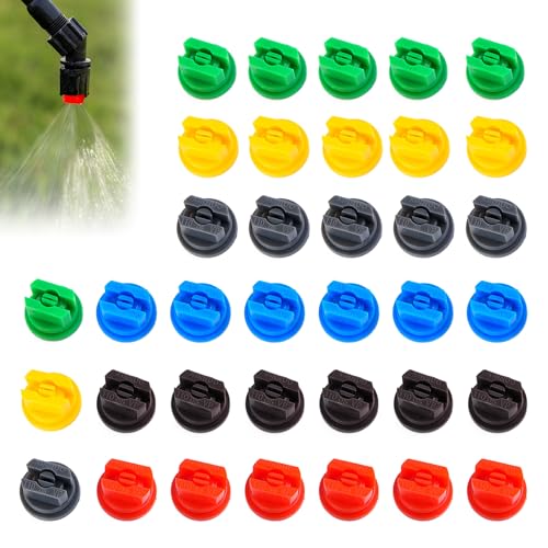 36 Stück Sprühdüsen Spitzen 110 Grad flache Fächerform 0,15–0,6 mm Poren Ersatzdüsen Kunststoff sortiert Set geeignet für Gartenschlauch Rucksack Sprüher Teile Düse zum Sprühen von Unkraut Vernichten von Noenaeni
