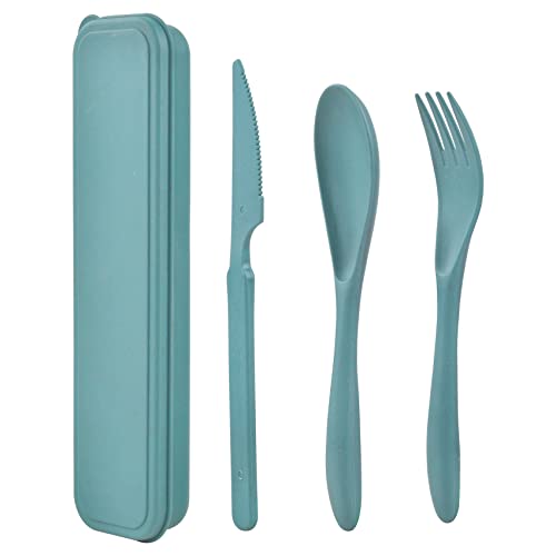 Plastik Besteck Mehrweg Set, 1 Set Reise Besteck mit Etui, Camping Besteck set, Tragbare Utensilien, für Lunchbox, Schule, Picknick, Reisen, Camping oder den täglichen Gebrauch (Dunkelgrün) von Noewmub