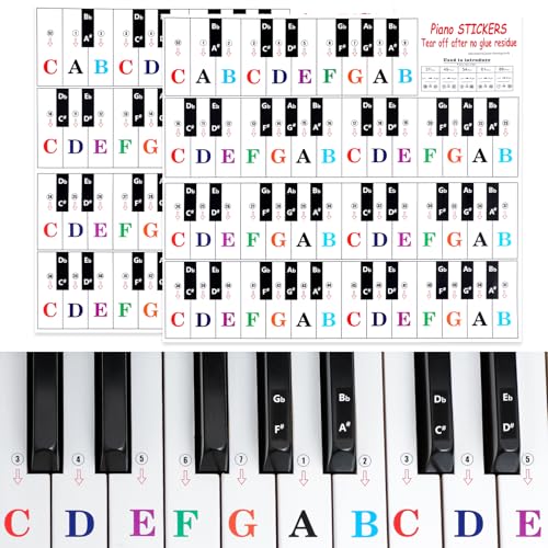Nogeqi 2 Sätze Klavier Keyboard Aufkleber 88 Tasten, e Piano Klavieraufkleber, Removable Piano Keyboard Note Labels Für Keyboards 88/61/54/49 Klaviertasten Für Lernen Anfänger (Farbige) von Nogeqi