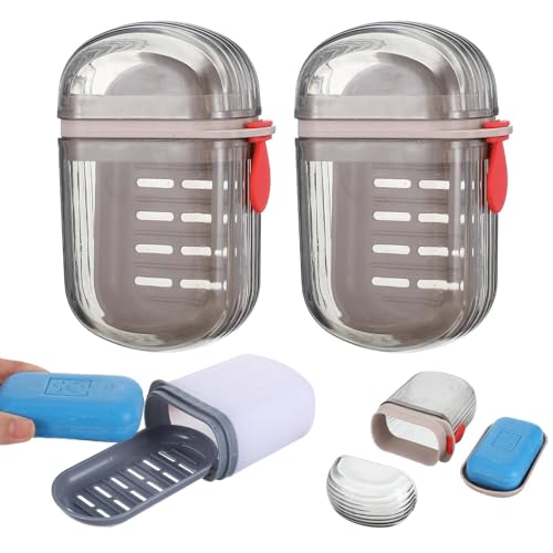 Nogeqi 2 Stück Seifenbox Reise Mit Abtropfgitter, Seifendose Reise Wasserdicht, Travel Soap Dish Seifenschale Mit Deckel Festes Shampoo Aufbewahrung Für Camping, Fitnessstudio von Nogeqi
