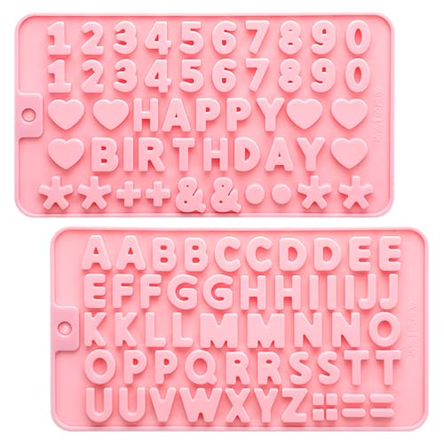 Nogeqi 2 Stück Silikonform Buchstaben Ausstecher, Wiederverwendbare Zahlen Backform, Letter Silicone Silikonformen für Kuchen Fondant Gelee Süßigkeiten Seife (Rosa) von Nogeqi