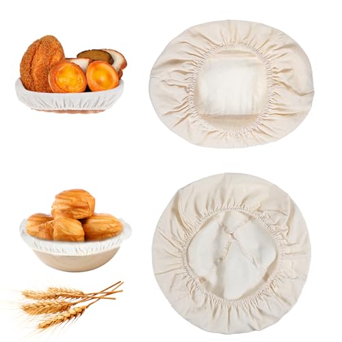 Nogeqi 2 Stück Leinentuch Für Gärkorb, Tuch Gärkörbchen Oval Für Brot Backen, Brot Gärkorb Rund Mit Gummibund, Bäckerleinen Brotkorb Stoff Proofing Cloth For Bread Baking Backzubehör Für Handwerkliche von Nogeqi