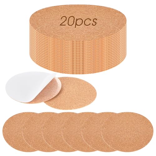 Nogeqi 20 Stück Selbstklebende Korkuntersetzer Rund 10cm Kork Untersetzer zum Kleben Runde Korkplatte Selbstklebende korkpads Korkuntersetzer für Home Restaurant Büro DIY Untersetzer von Nogeqi