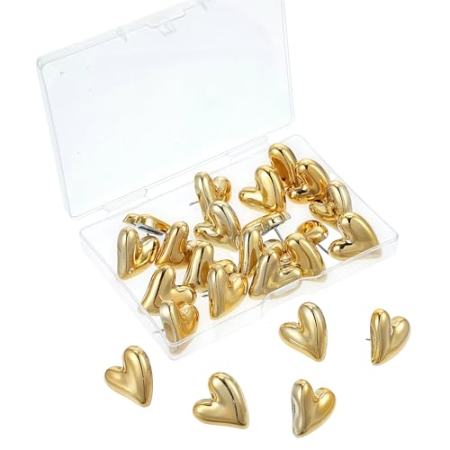 Nogeqi 24 Stück Gold Reißnägel Herz 3D Metall Heftzwecken Reisszwecken Reissnägel Reißzwecken für Basteln Büro Deko DIY Verzierungen Schule für Kinder & Erwachsene. von Nogeqi