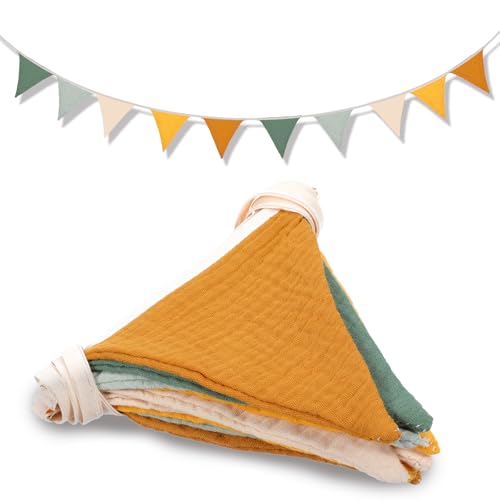 Nogeqi 260cm Grün Wimpelkette Kinderzimmer, Musselin Stoff Wimpel, Baumwolle Girlande Babyzimmer Wanddeko Hausbett Deko zum Aufhängen für Hausbett Wanddeko Mädchen Jungen von Nogeqi