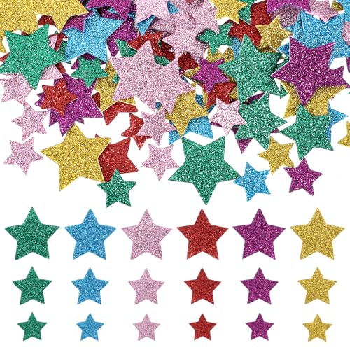 Nogeqi 270 Stück Moosgummi Sterne Sticker Glitzer, Moosgummi Glitzer Sticker Stern, Selbstklebend Aufkleber Sterne Basteln in 3 Größen für Kunsthandwerk, Grußkarten & Dekoration (Bunte Farben) von Nogeqi