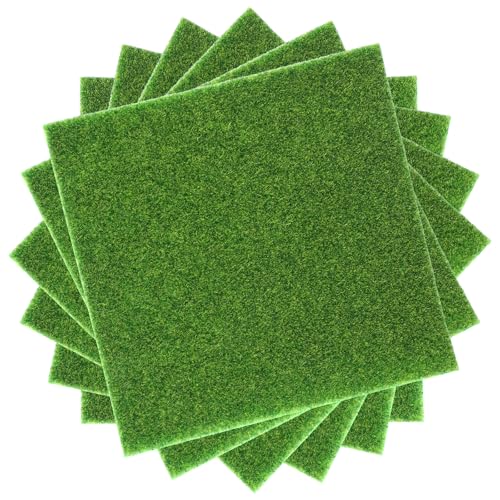 Nogeqi 6 Stück Kunstrasen Deko Miniatur Rasen 15x15cm Kunstrasen zum Basteln, Garten Kunstrasen Miniaturgarten Verzierung, Modellbau Rasen Fake Grass Decor for Crafts Mikrolandschaft DIY Dekorationen von Nogeqi
