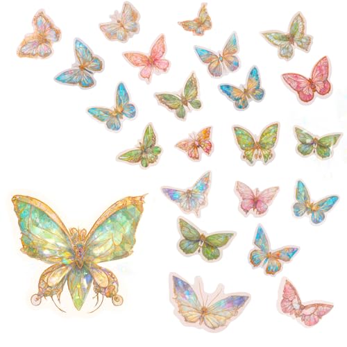 Nogeqi 80 Stück Schmetterling Sticker Scrapbooking, Transparente Scrapbook Stickers Schmetterlinge Aufkleber PET Holographische Für Diy Dekoration, Hochzeit, Fenster von Nogeqi