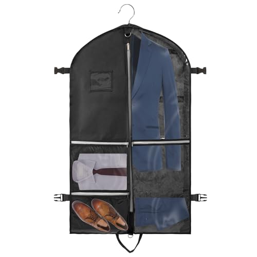 Kleidersack,110x60cm Multifunktionale Anzugtasche für Reisen Aufbewahrung Kleiderhülle mit 2 Schnallen & 5 Zip Taschen,Atmungsaktive Kleidersäcke für Anzug Sakkos Hemden Abendkleider Anzugsack von Nogsay