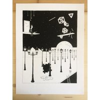 The Moons - Original Handzeichnung Poster Kunst Black & White von NoirPapier