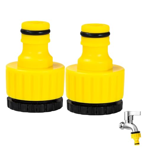 2 Sachen gardena hahnverbinder, Gartenschlauchverbinder, 1/2 Zoll 3/4 Zoll Kunststoffschlauchverbinder, 2-in-1-Gartengewindeanschluss für Wasserhahn (Yellow) von Nokwocy