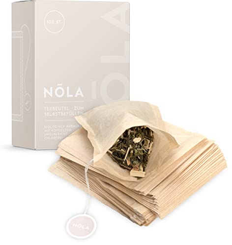 NOLA Einweg Teebeutel für losen Tee (100 Stück) - biologisch abbaubar & recyclebar - mit Kordelzug - 9,5 x 8 cm - auch für Teekannen geeignet von Nola