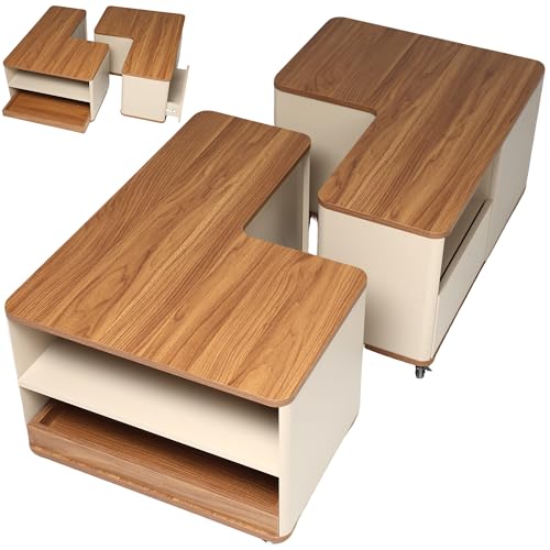 Couchtisch 2er Set Wohnzimmertisch holz Beistelltisch mit Schubladen & Rollen, Coffee Table Ausziehbarer Sofa Tisch Modern, Ausgefallene Couchtische Side Table Für Wohnzimmer Balkon (Beige + Braun) Couchtisch 2er Set Wohnzimmertisch holz Beistelltisch mit Schubladen & Rollen, Coffee Table Ausziehbarer Sofa Tisch Modern, Ausgefallene Couchtische Side Table Für Wohnzimmer Balkon (Beige + Braun) von NomadNomics